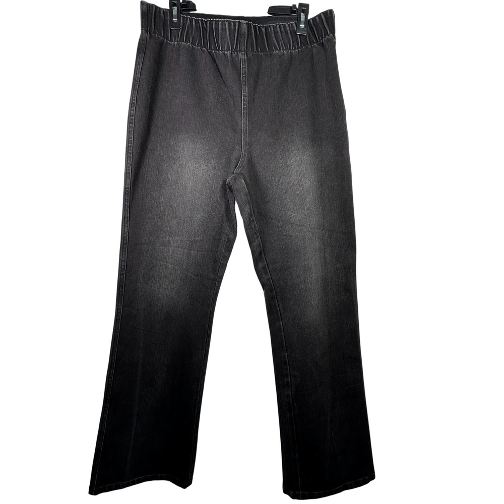 Soft Surroundings Faded Black Pull On Straight Leg Denim Pants